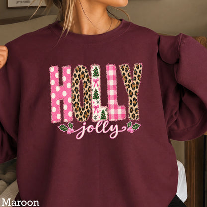 Leopard Holly Jolly Christmas Crewneck Sweatshirt