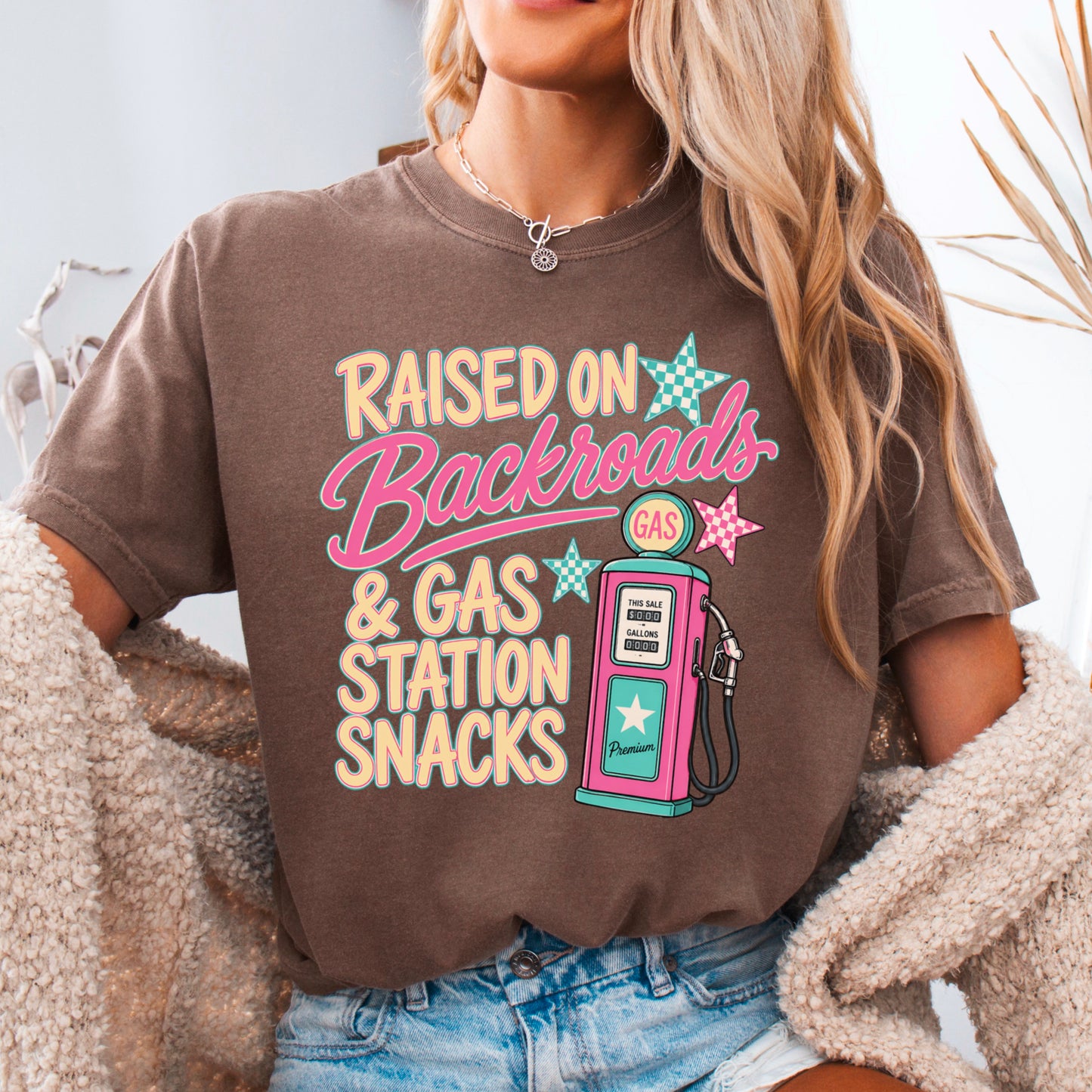Raised On Backroads & Gas Station Snacks Comfort Color Graphic Tee