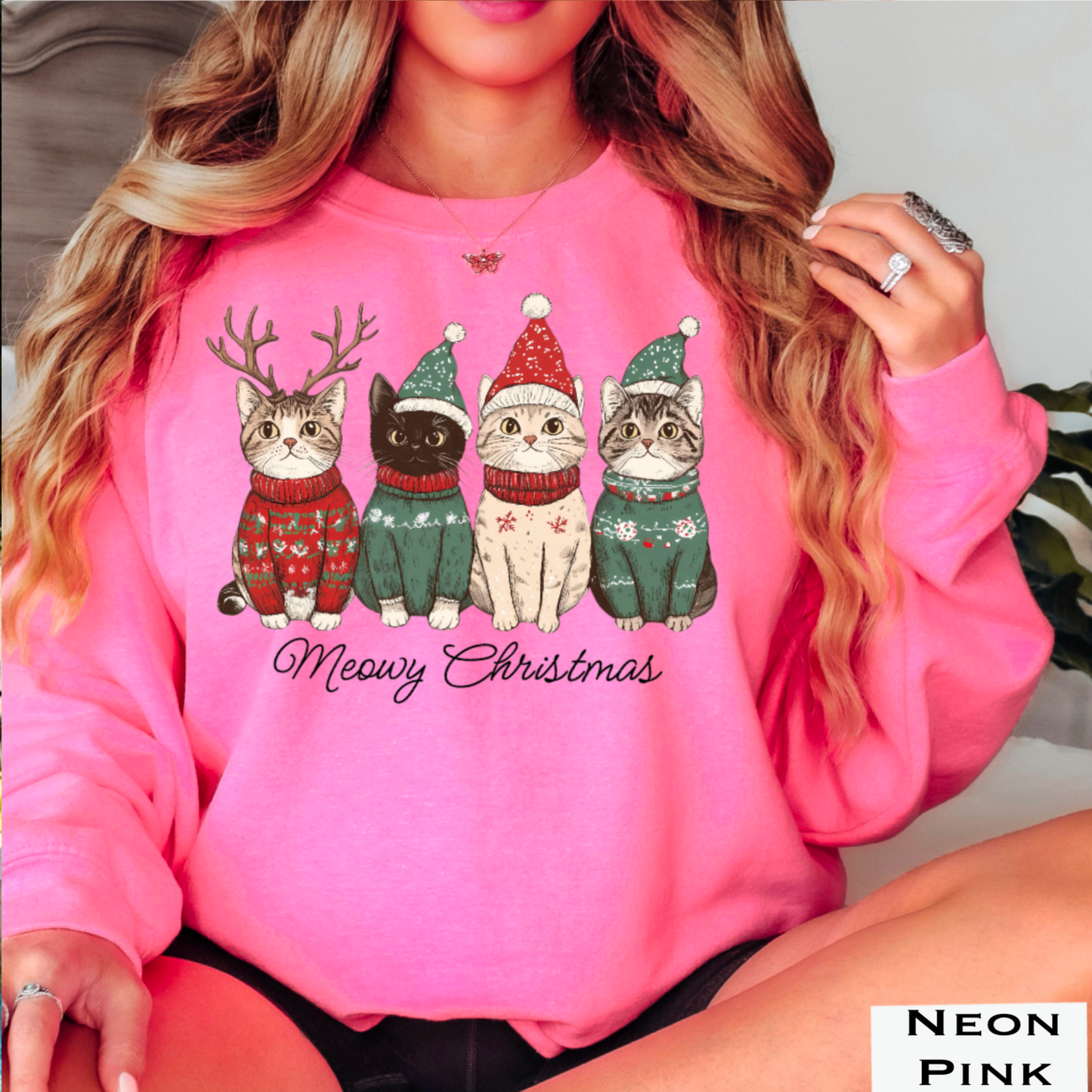 Meowy Christmas Graphic Crewneck Sweatshirt