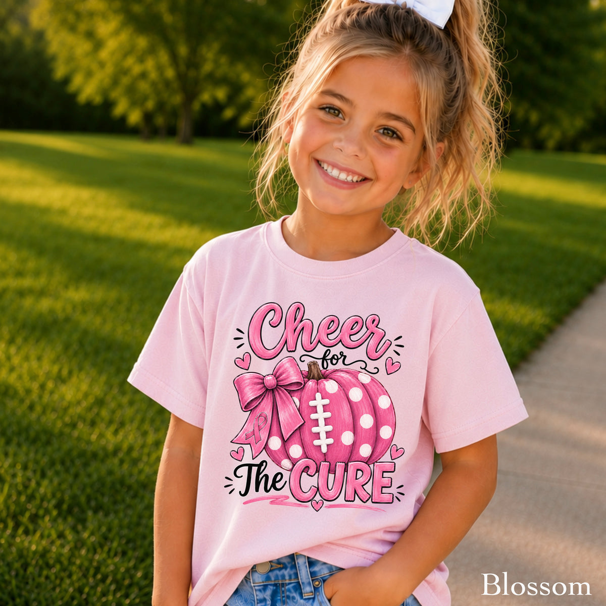 Cheer For The Cure Breast Cancer Youth Comfort Color T-Shirt