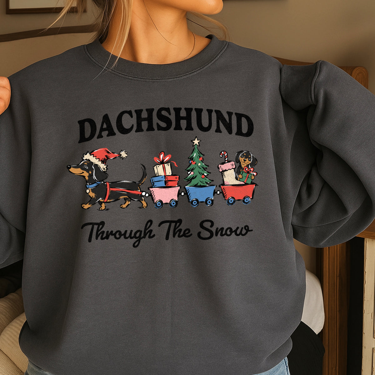 Dachshund Through the Snow Christmas Crewneck Sweatshirt