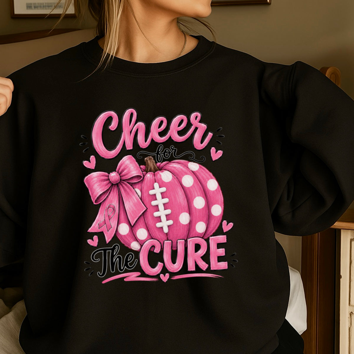 Cheer For The Cure Breast Cancer Crewneck Sweatshirt