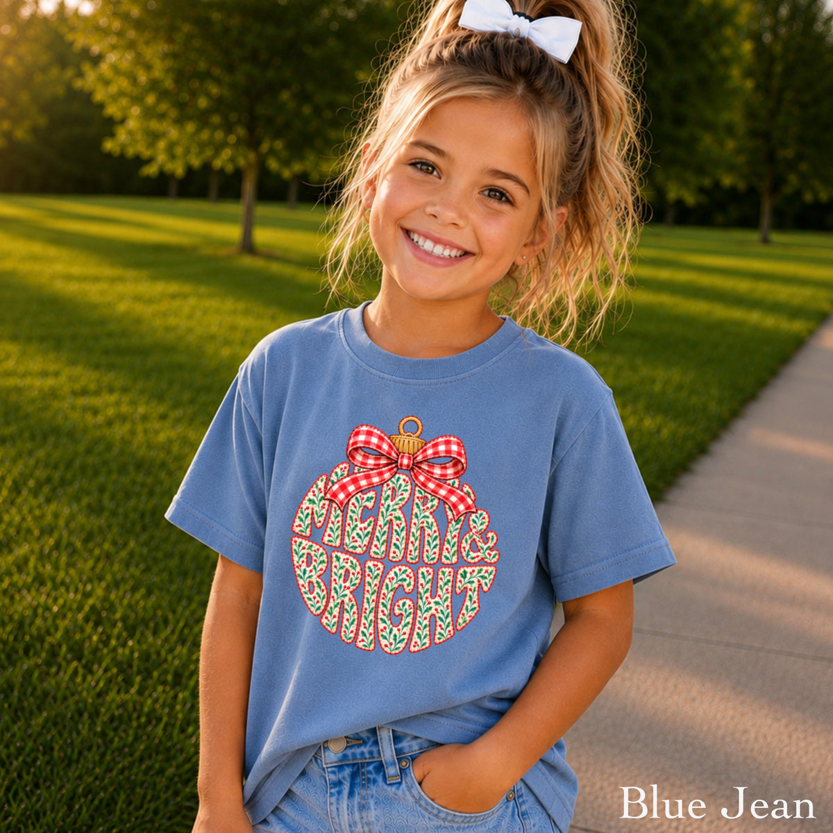 Merry & Bright Christmas Youth Comfort Color T-Shirt