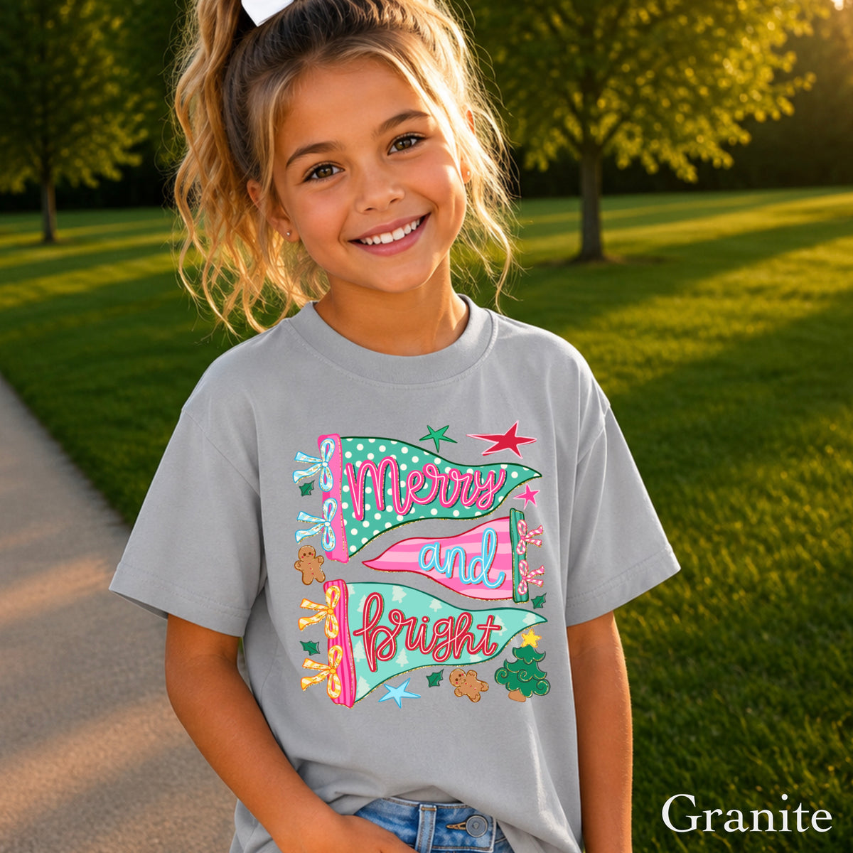 Merry & Bright Christmas Youth Comfort Color T-Shirt