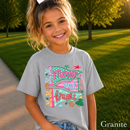 Merry & Bright Christmas Youth Comfort Color T-Shirt