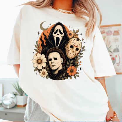 Floral Halloween Characters Comfort Color Graphic Tee