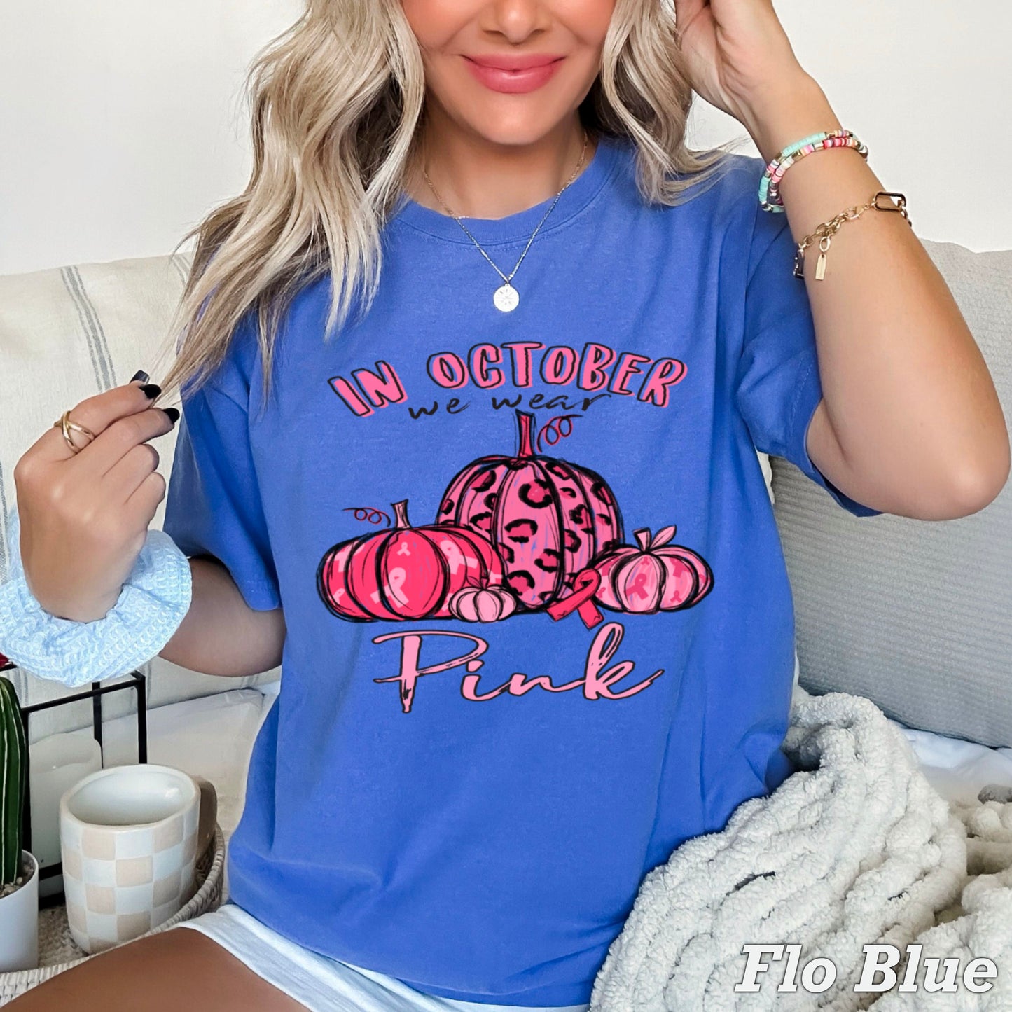 In October We Wear Pink Cancer Comfort Color Graphic Tee