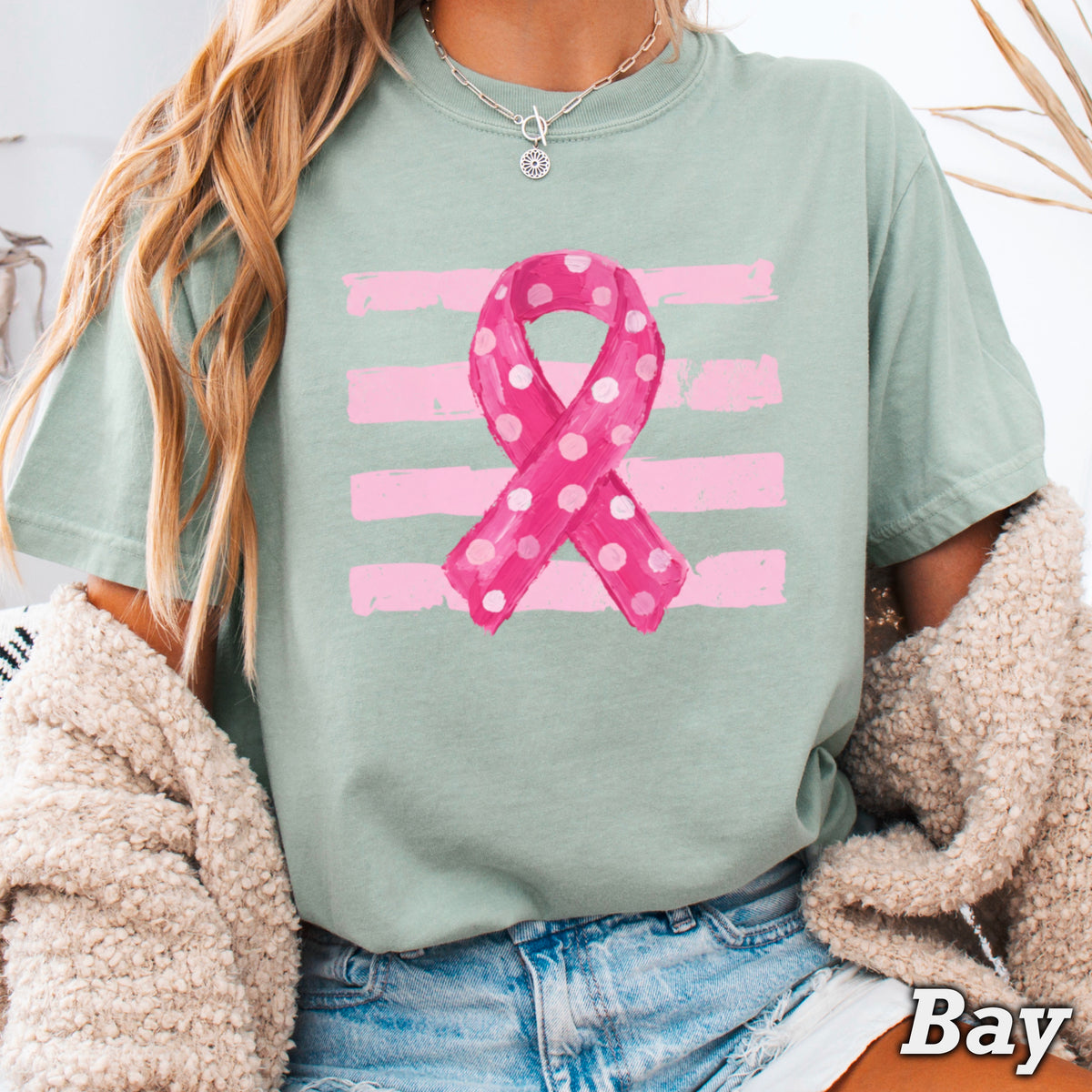 Breast Cancer Awareness Ribbon Comfort Color Graphic Tee