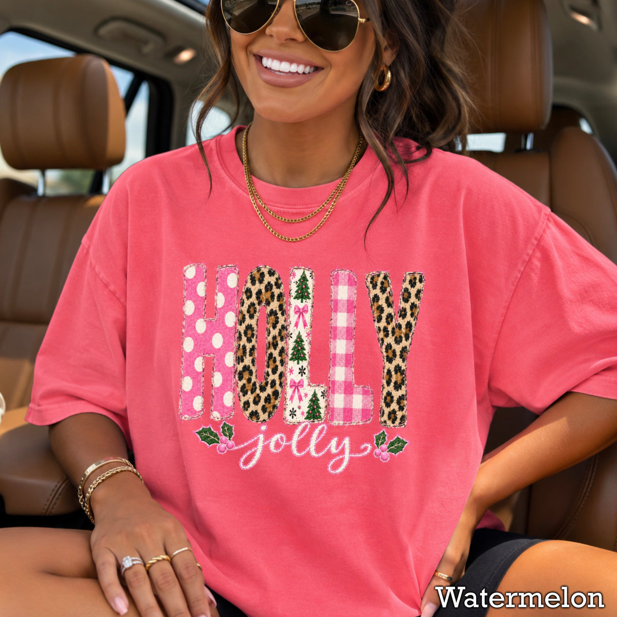 Leopard Holly Jolly Christmas Comfort Color Graphic Tee