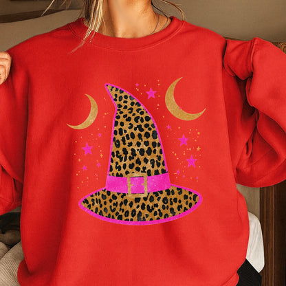 Leopard Witches Hat Halloween Crewneck Sweatshirt