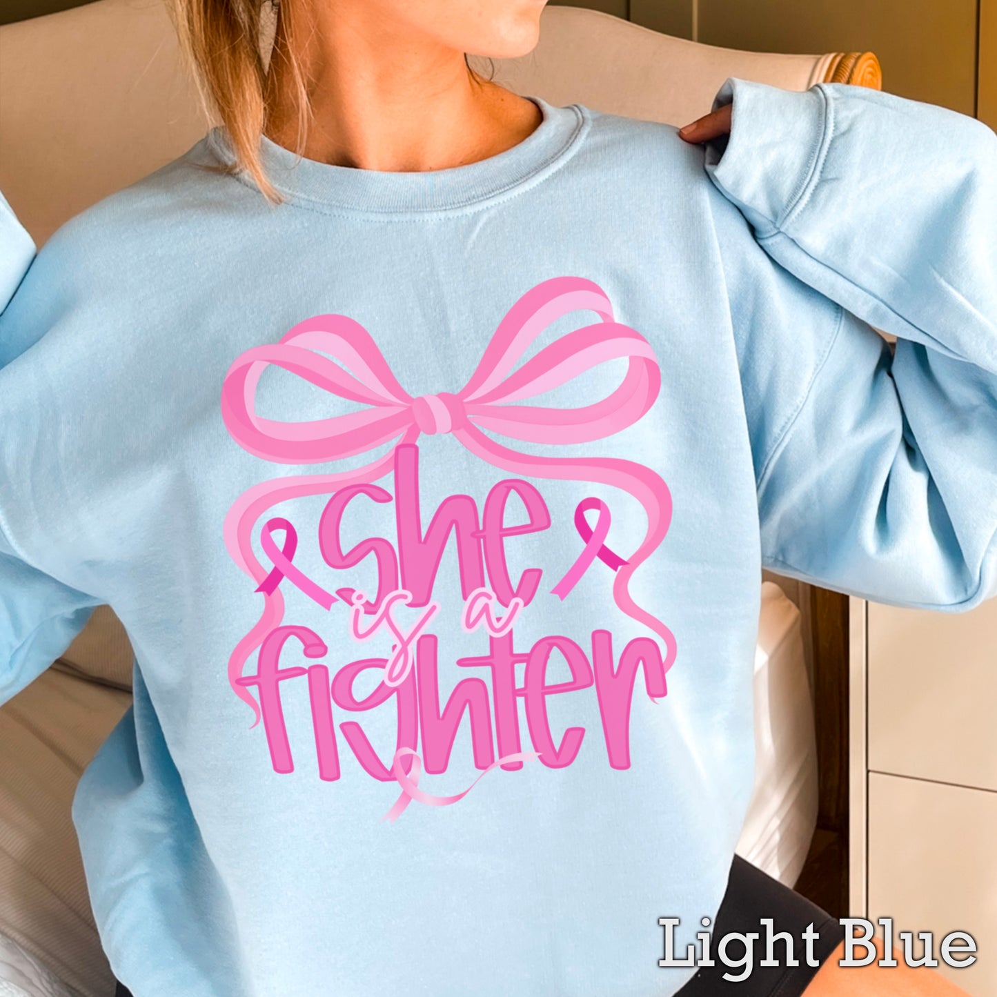 She Is A Fighter Breast Cancer Crewneck Sweatshirt