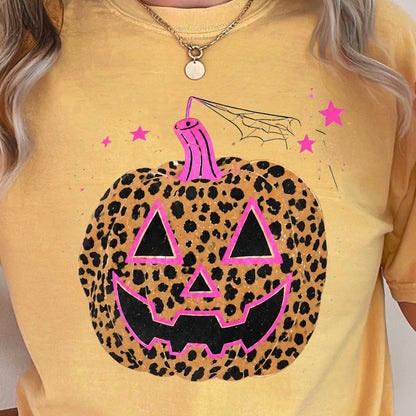 Leopard Pumpkin Halloween Comfort Color Graphic Tee