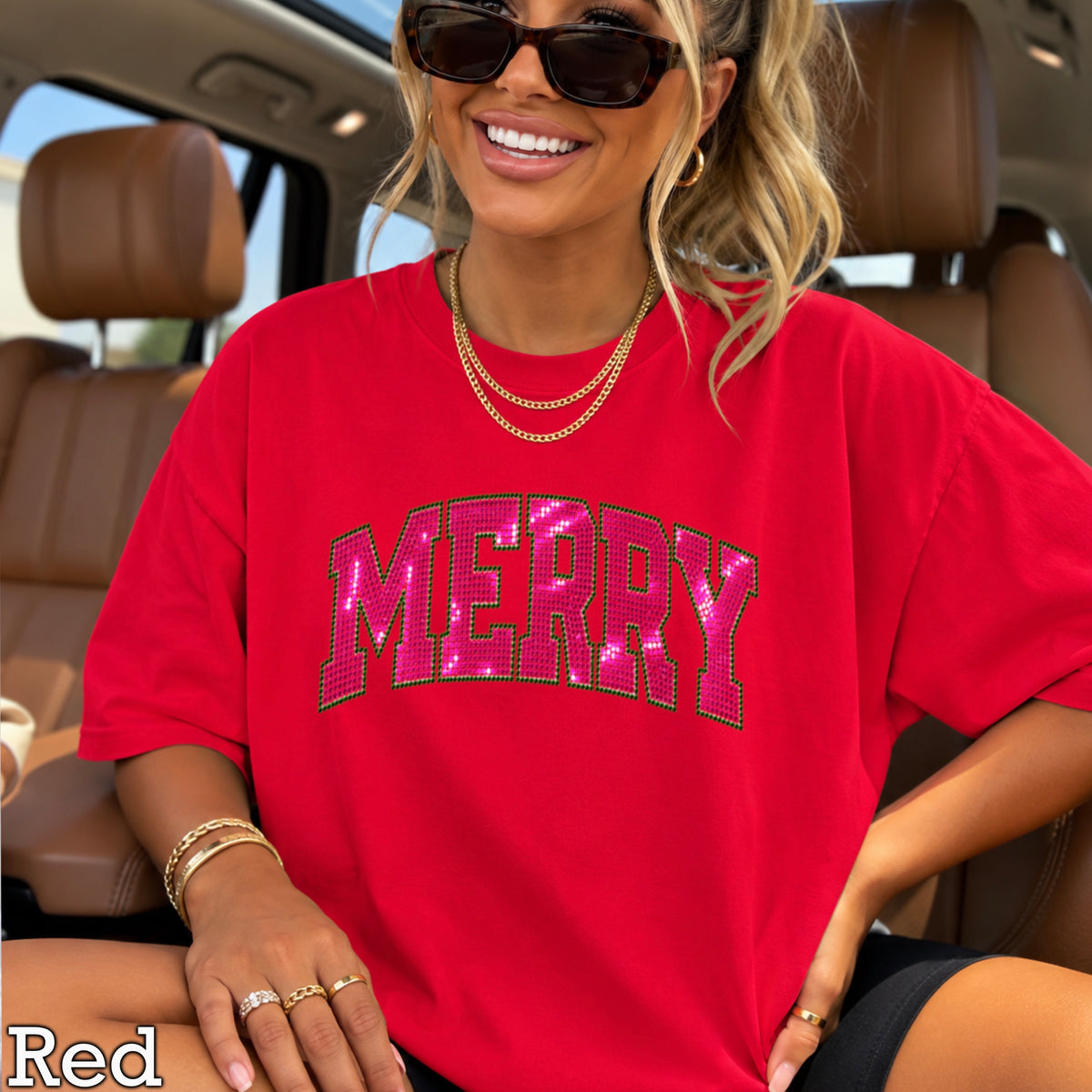 Merry Real Spangles Christmas Comfort Color Graphic Tee