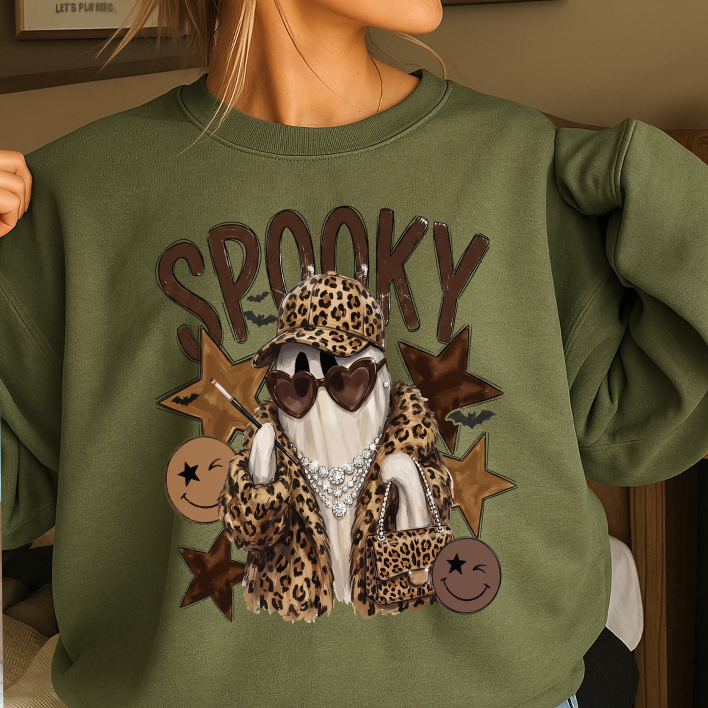 Leopard Spooky Ghost Crewneck Sweatshirt