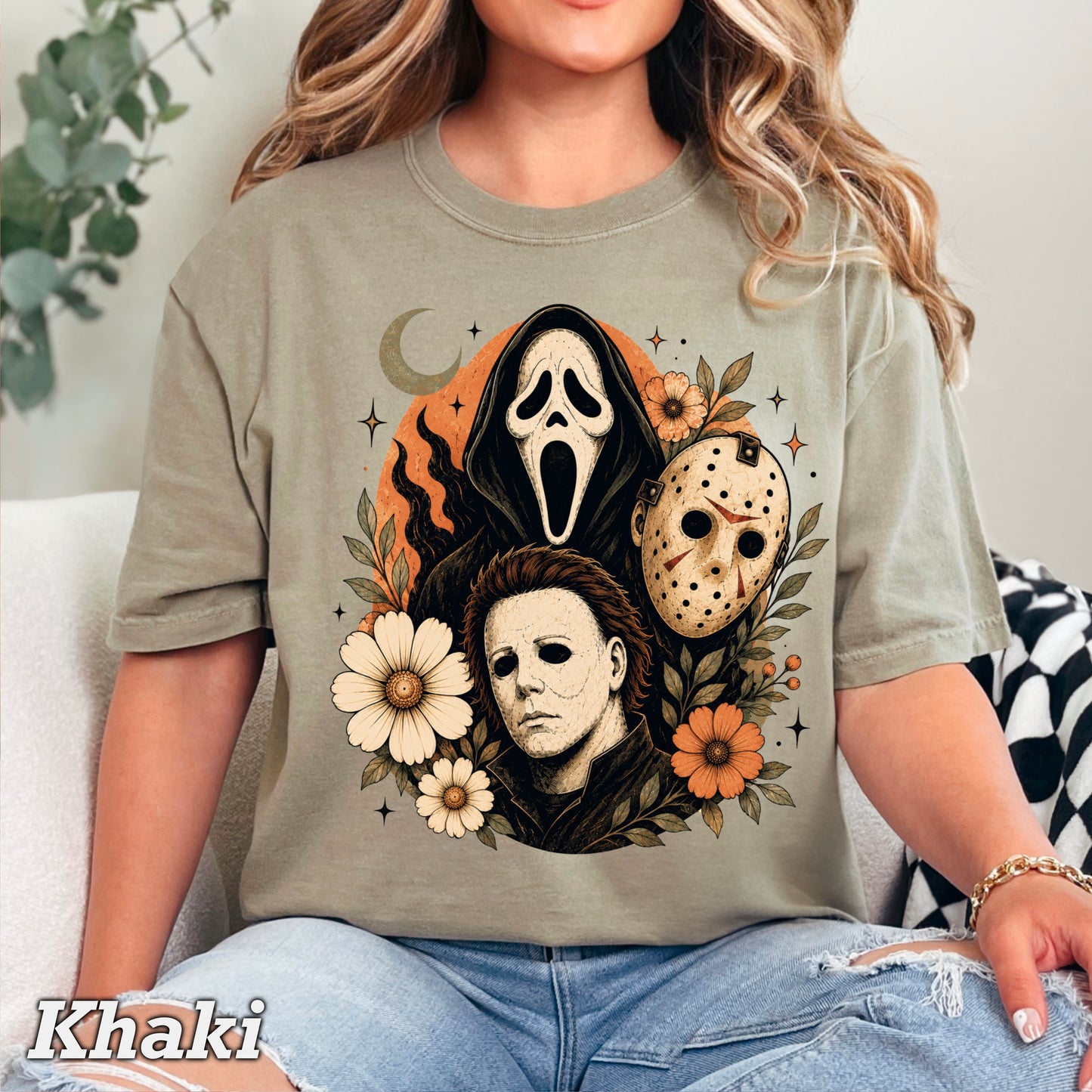 Floral Halloween Characters Comfort Color Graphic Tee