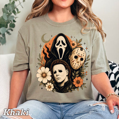 Floral Halloween Characters Comfort Color Graphic Tee