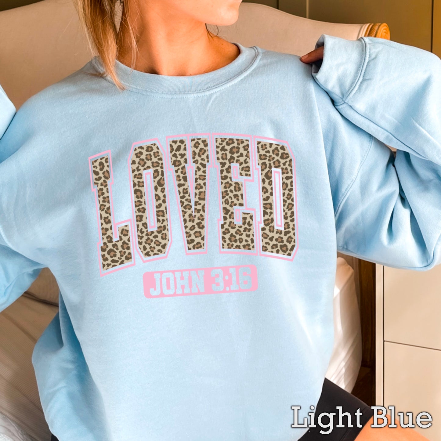 Leopard Loved John 3:16 Valentine’s Day Crewneck Sweatshirt