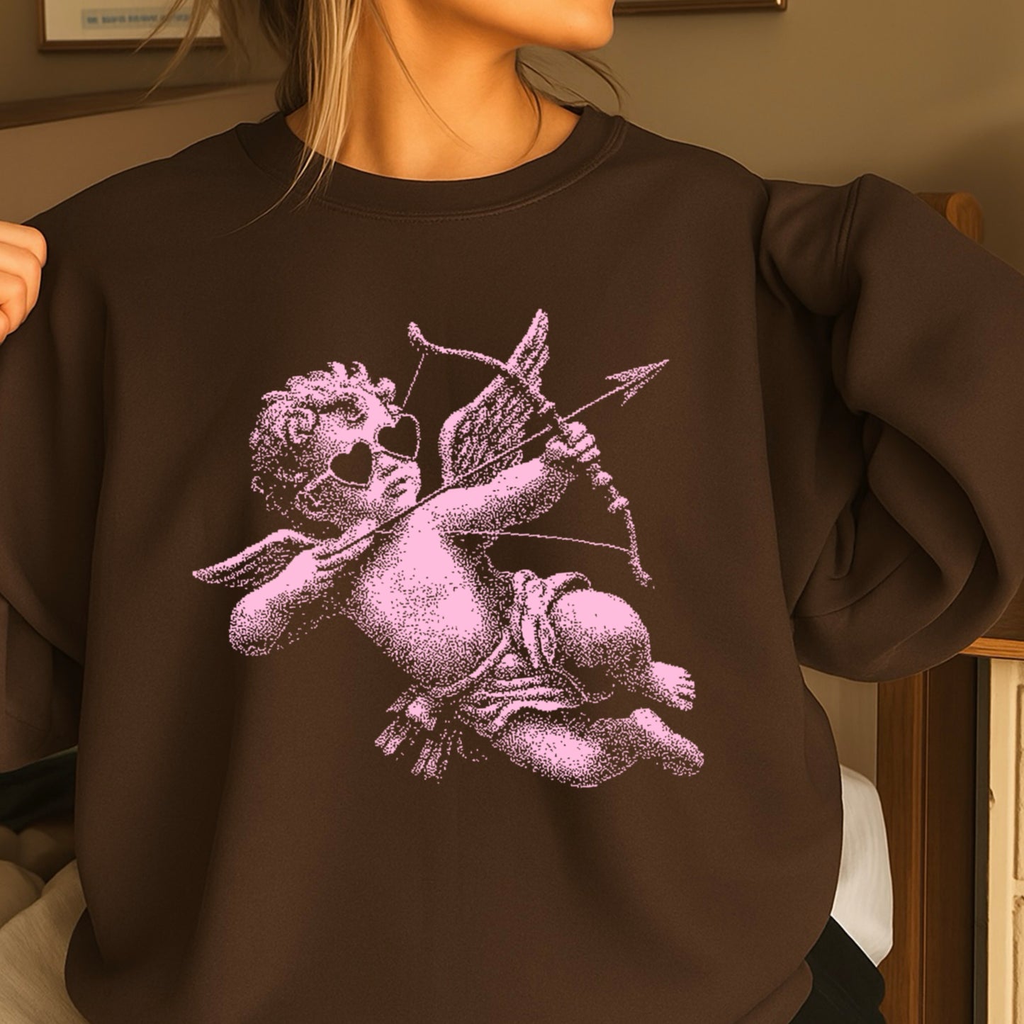 Halftone Cupid Valentine’s Day Crewneck Sweatshirt