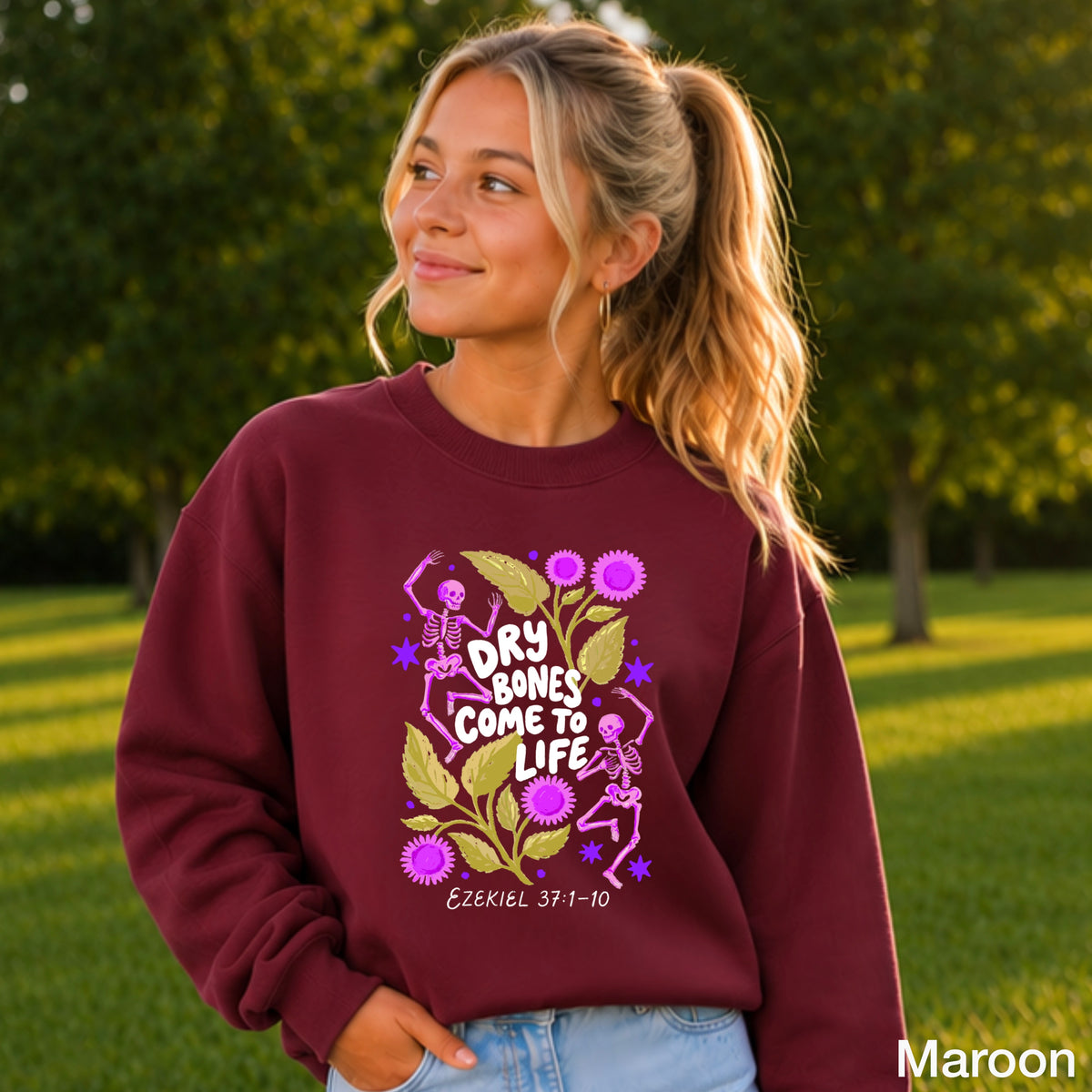 Dry Bones Come To Life White Lettering Youth Crewneck Sweatshirt