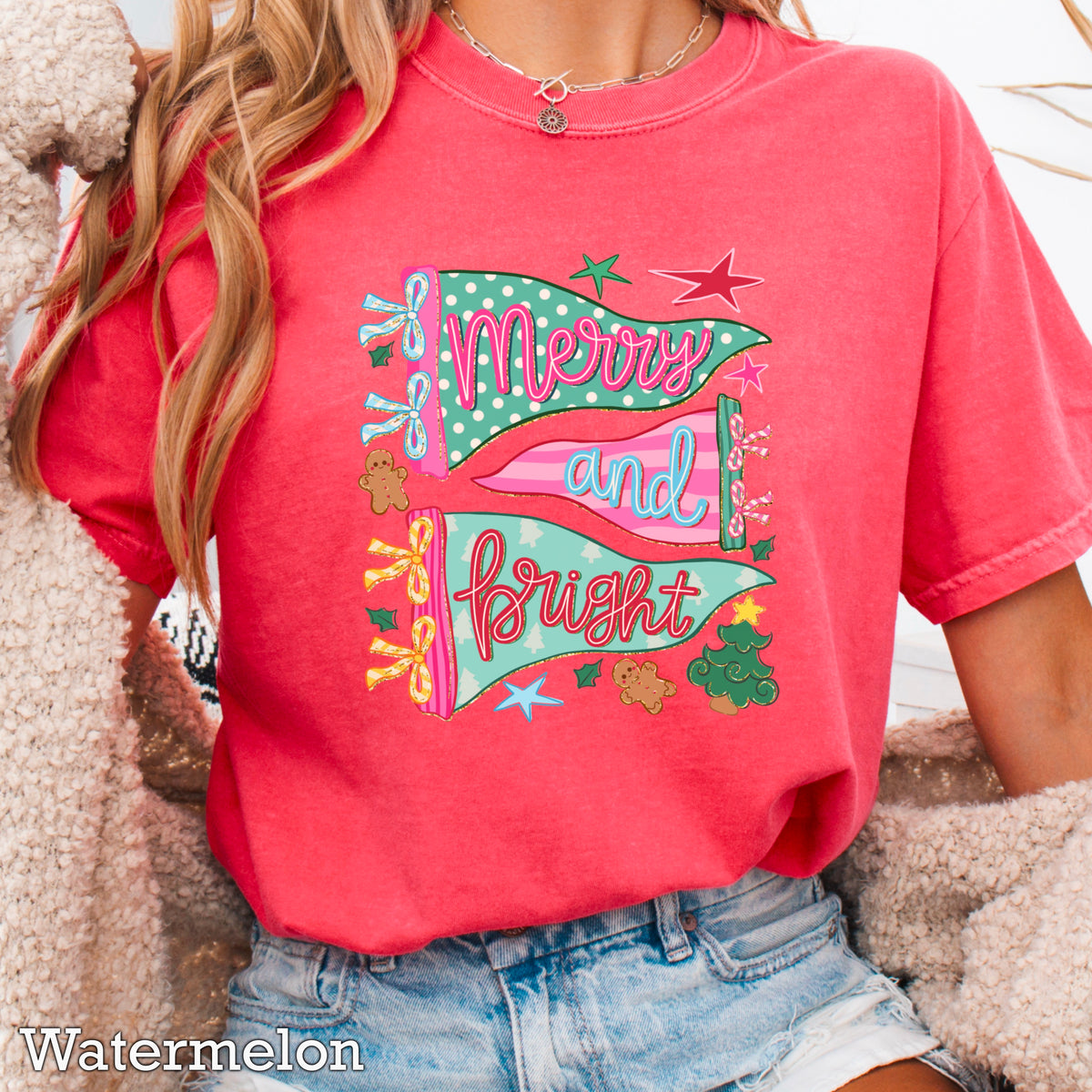 Merry And Bright Christmas Comfort Color Graphic Tee