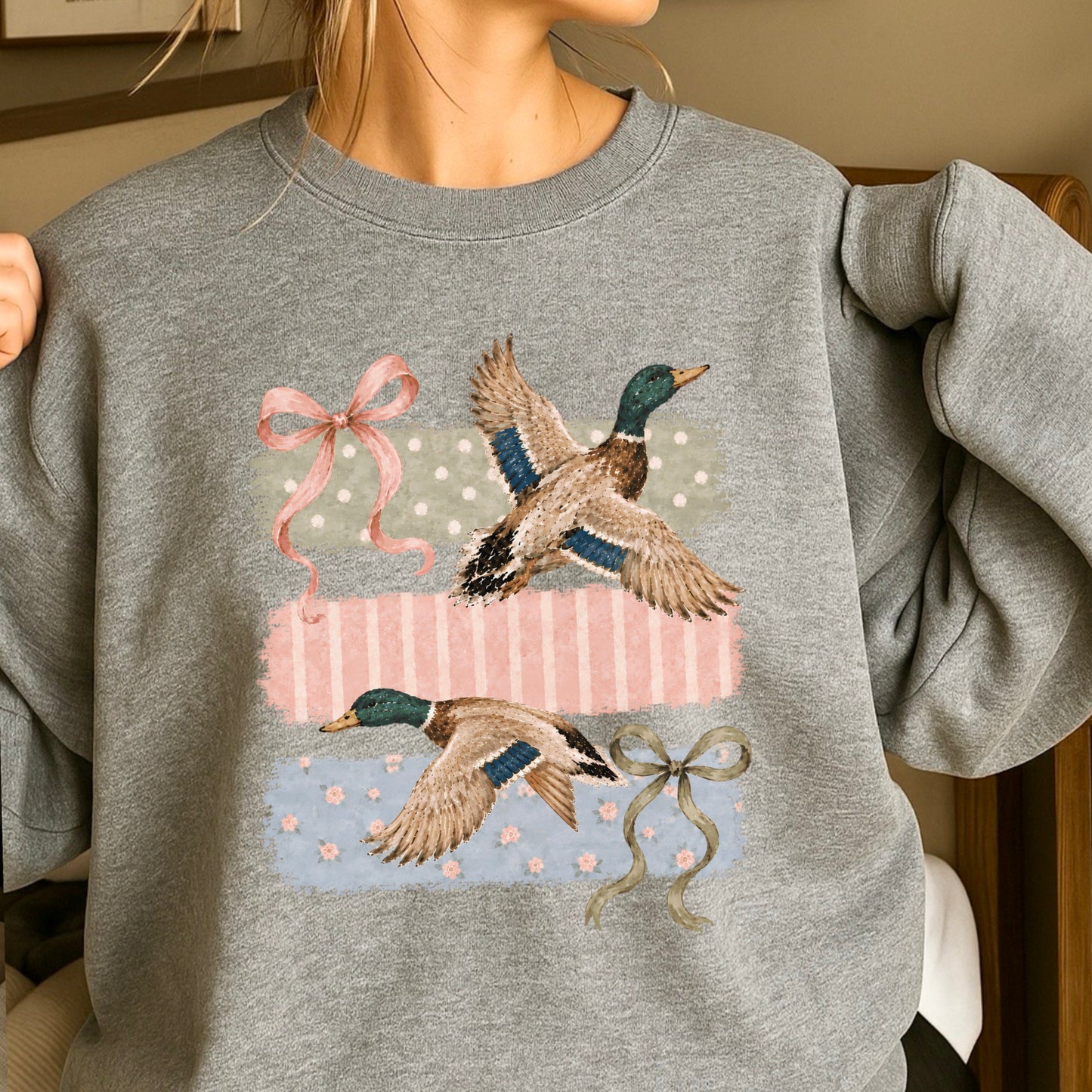 Mallard Ducks & Bows Crewneck Sweatshirt