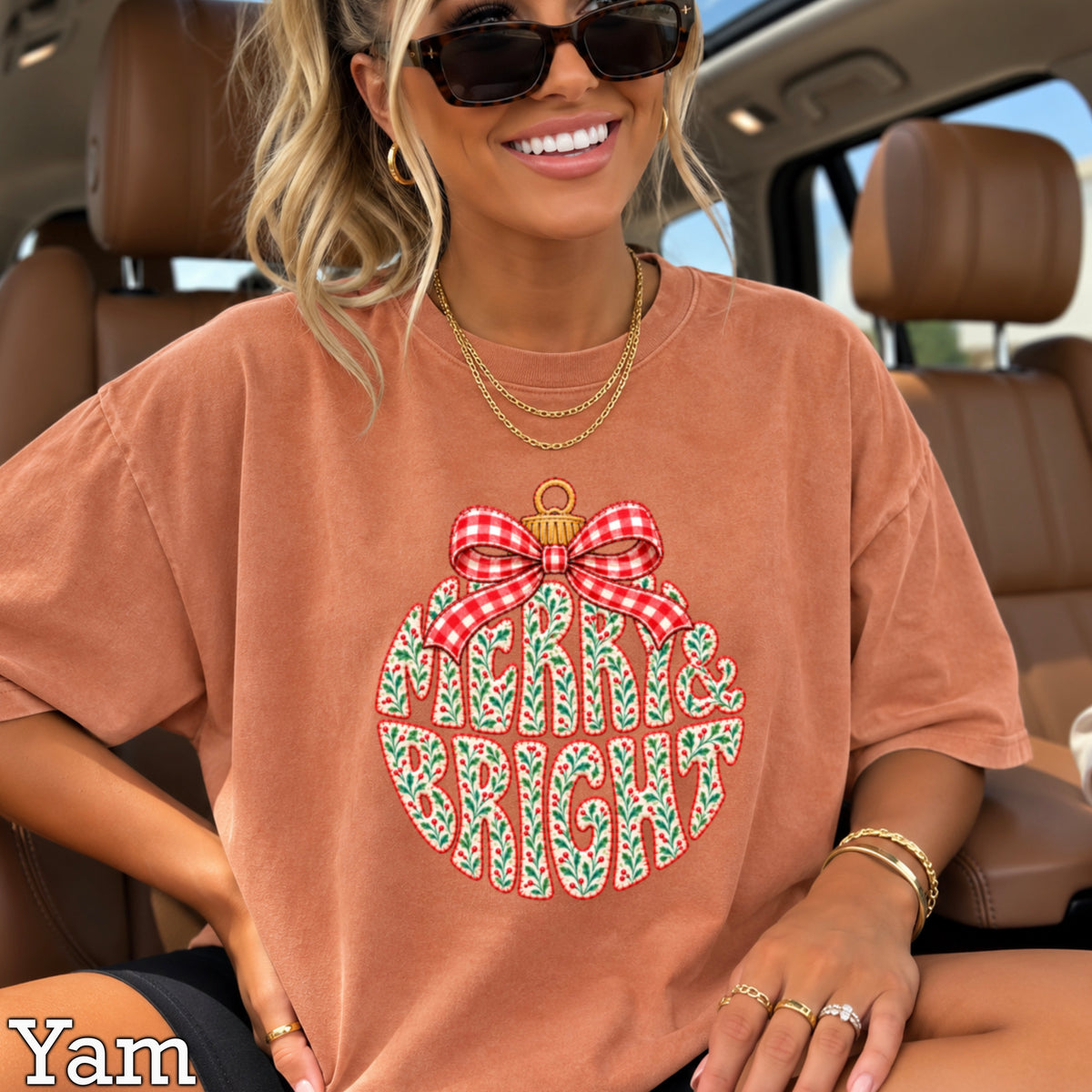Merry & Bright Christmas Comfort Color Graphic Tee