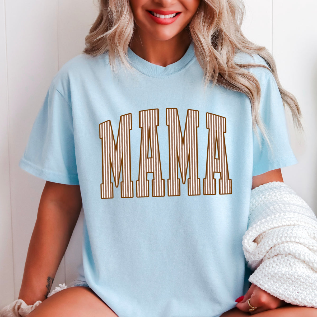 Mama Brown Seersucker Comfort Color Graphic Tee
