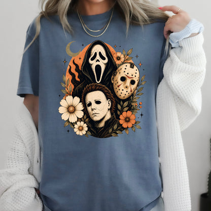 Floral Halloween Characters Comfort Color Graphic Tee