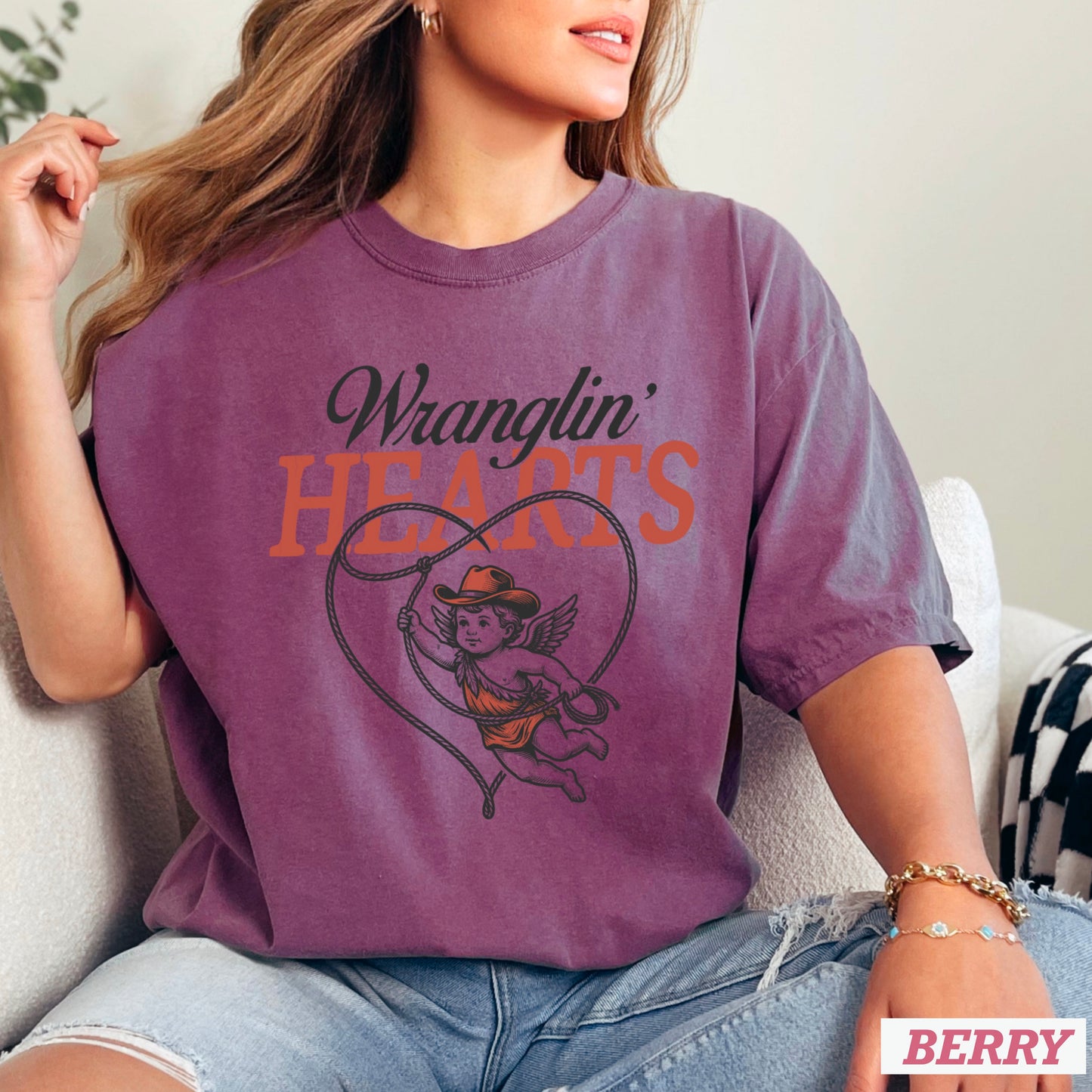Wranglin Hearts Valentine’s Day Comfort Color Graphic Tee