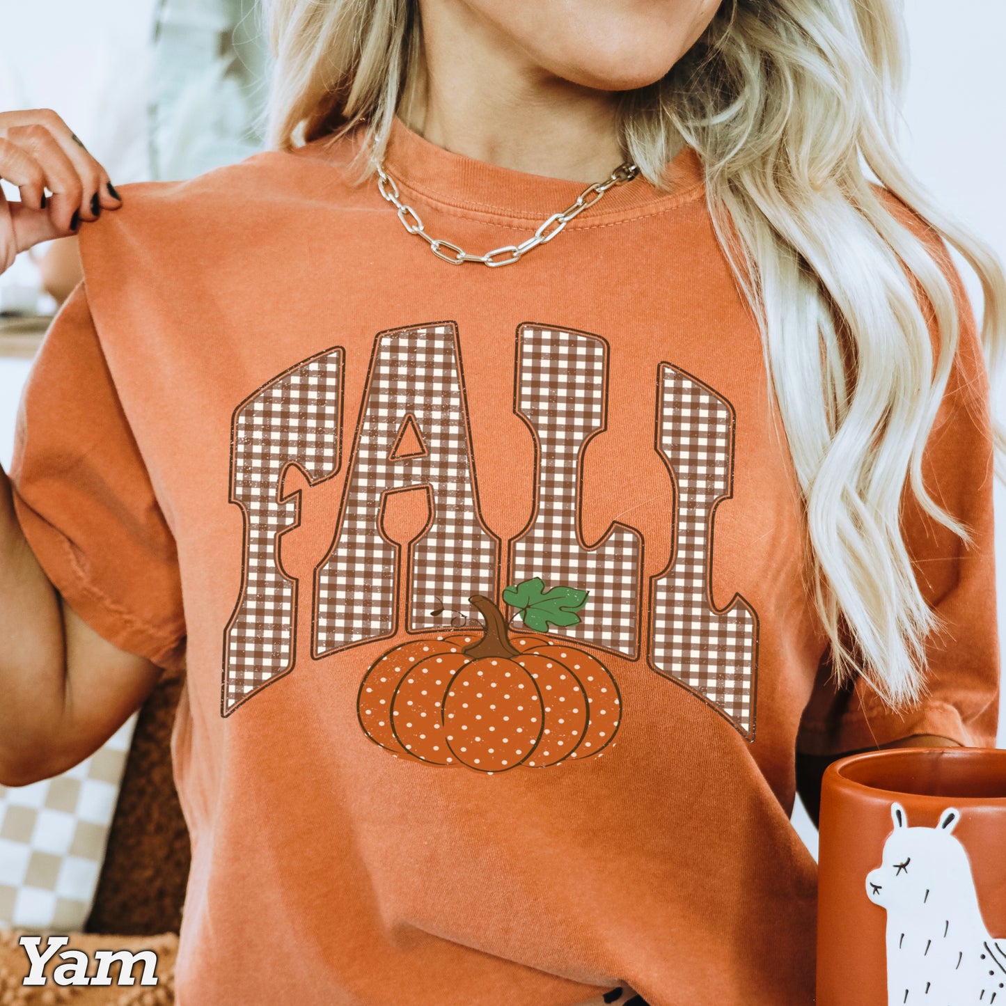 Gingham Fall Pumpkin Comfort Color Graphic Tee