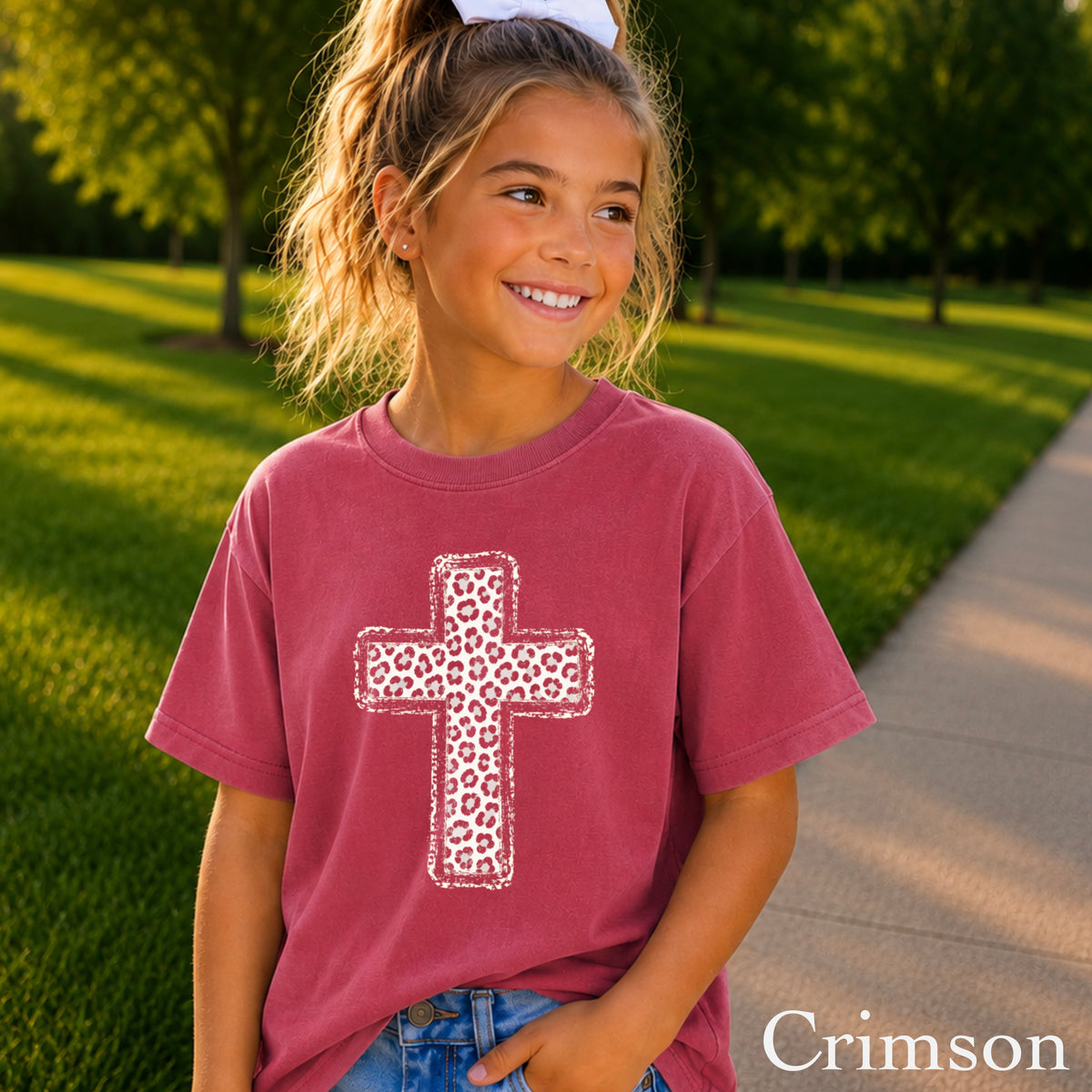 Snow Leopard Cross Christian Youth Comfort Color T-Shirt