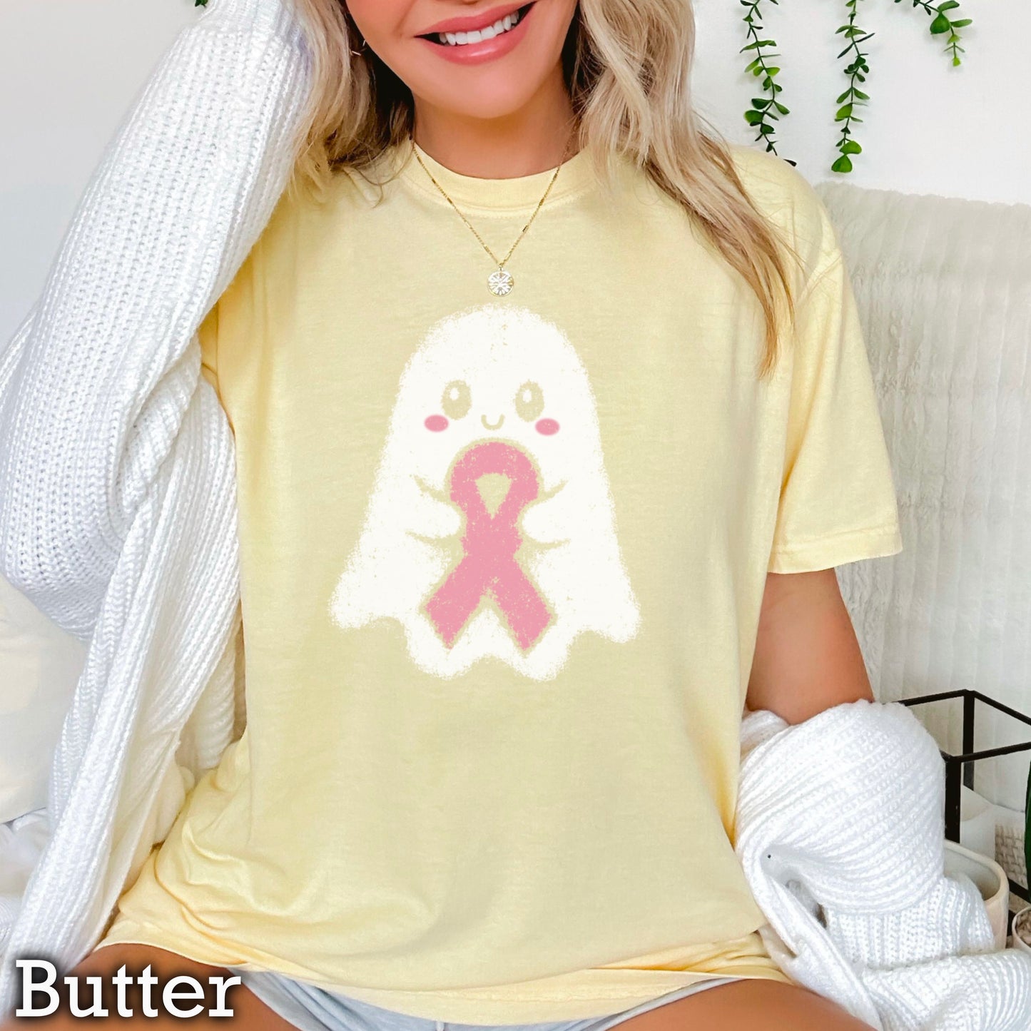 Breast Cancer Ghost Comfort Color Graphic Tee