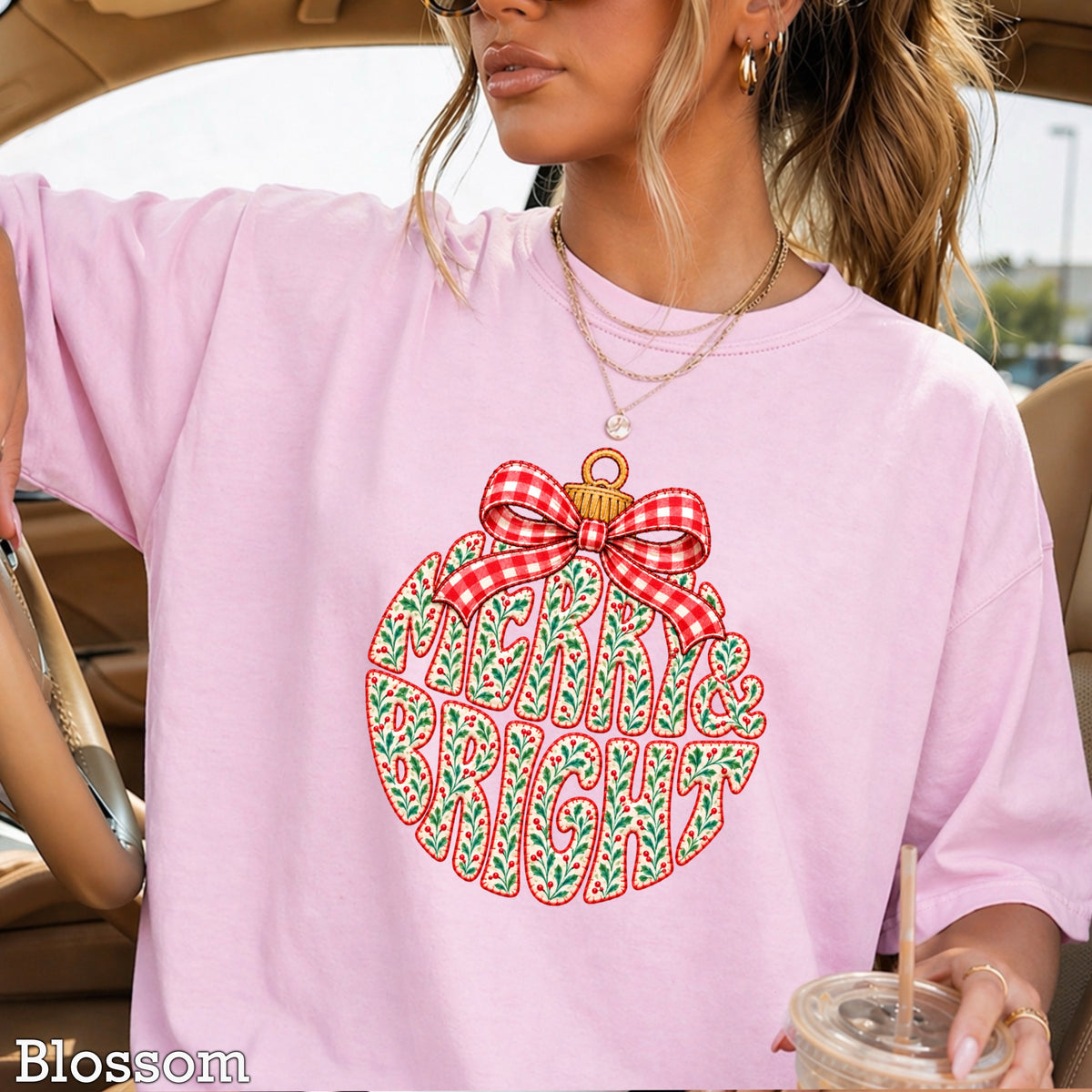 Merry & Bright Christmas Comfort Color Graphic Tee
