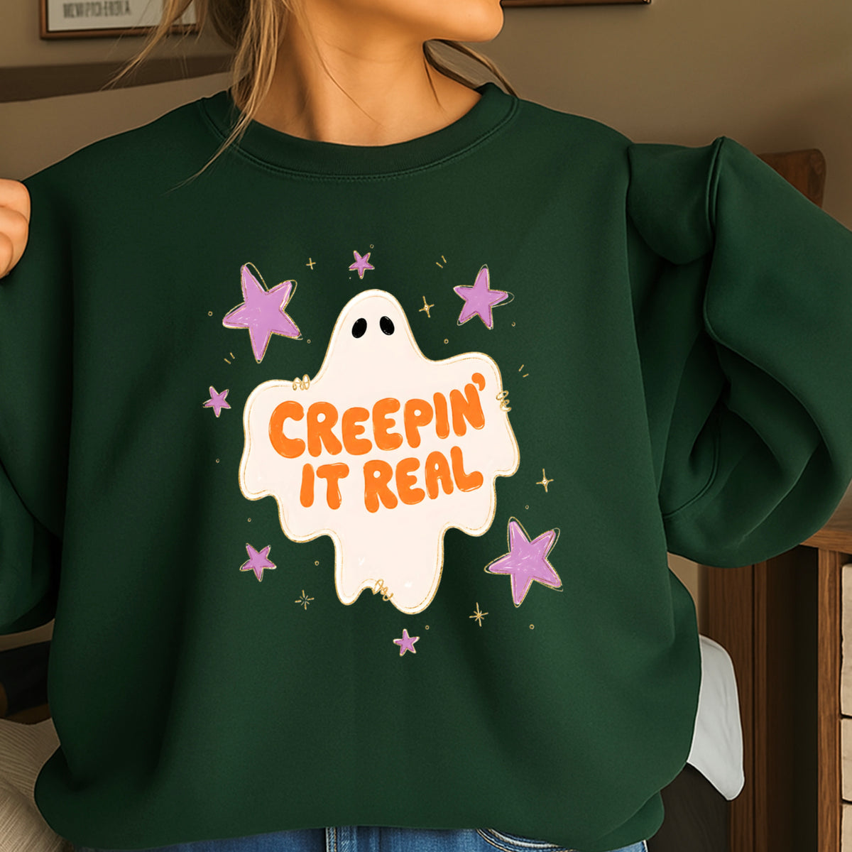 Creepin It Real Halloween Crewneck Sweatshirt