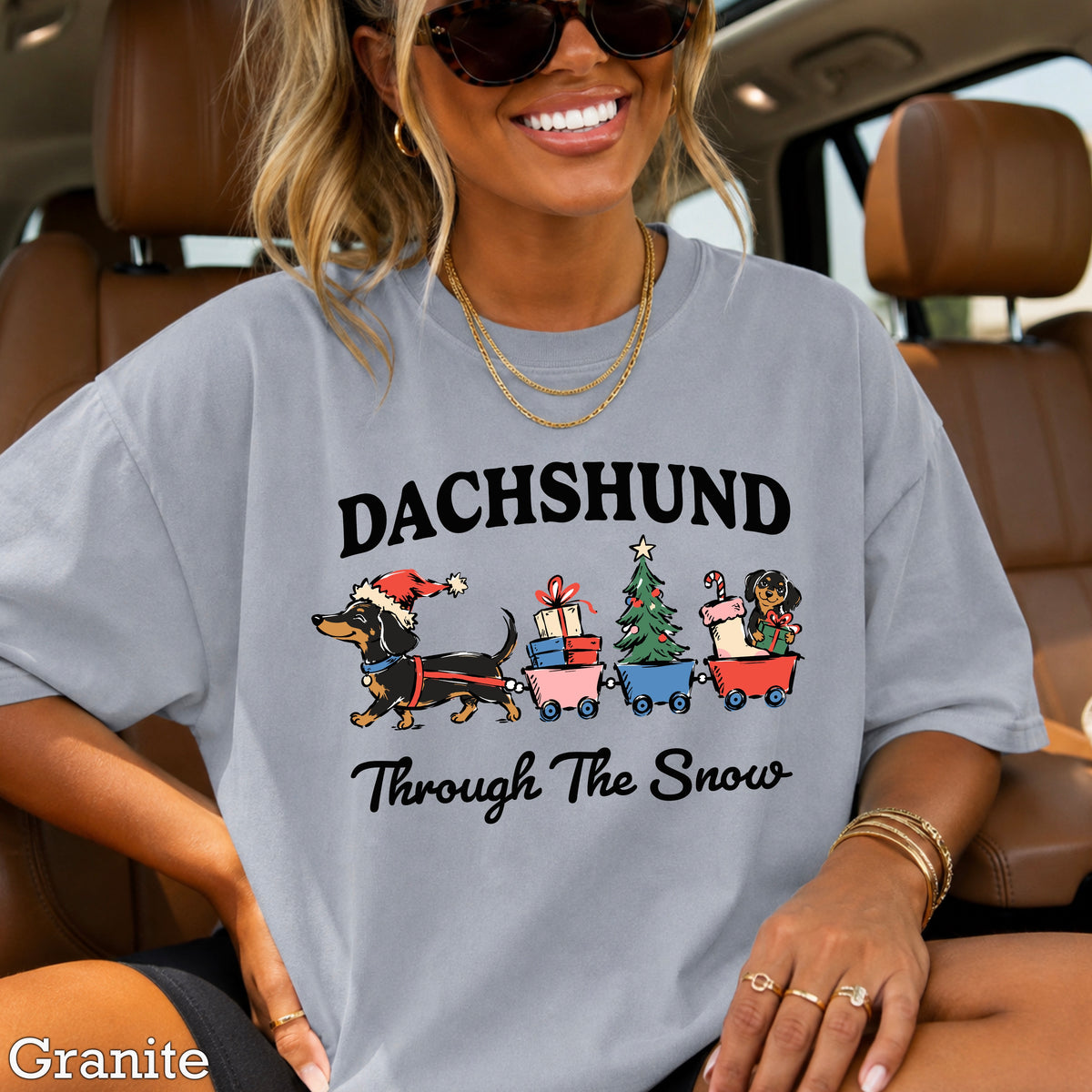 Dachshund Through the Snow Christmas Comfort Color Graphic Tee