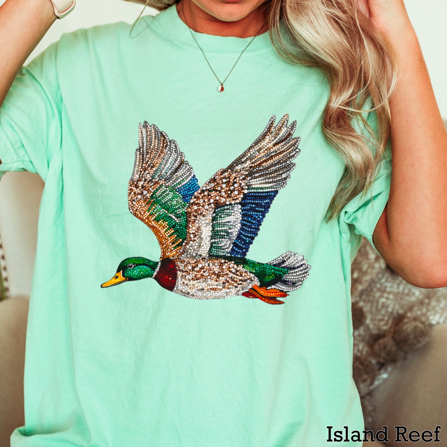 Faux Rhinestone Mallard Duck Comfort Color Graphic Tee