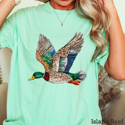 Faux Rhinestone Mallard Duck Comfort Color Graphic Tee