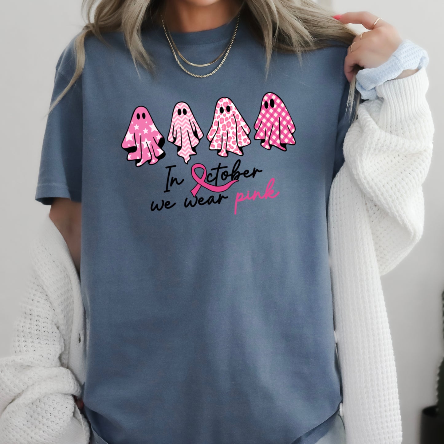In October We Wear Pink Comfort Color Graphic Tee