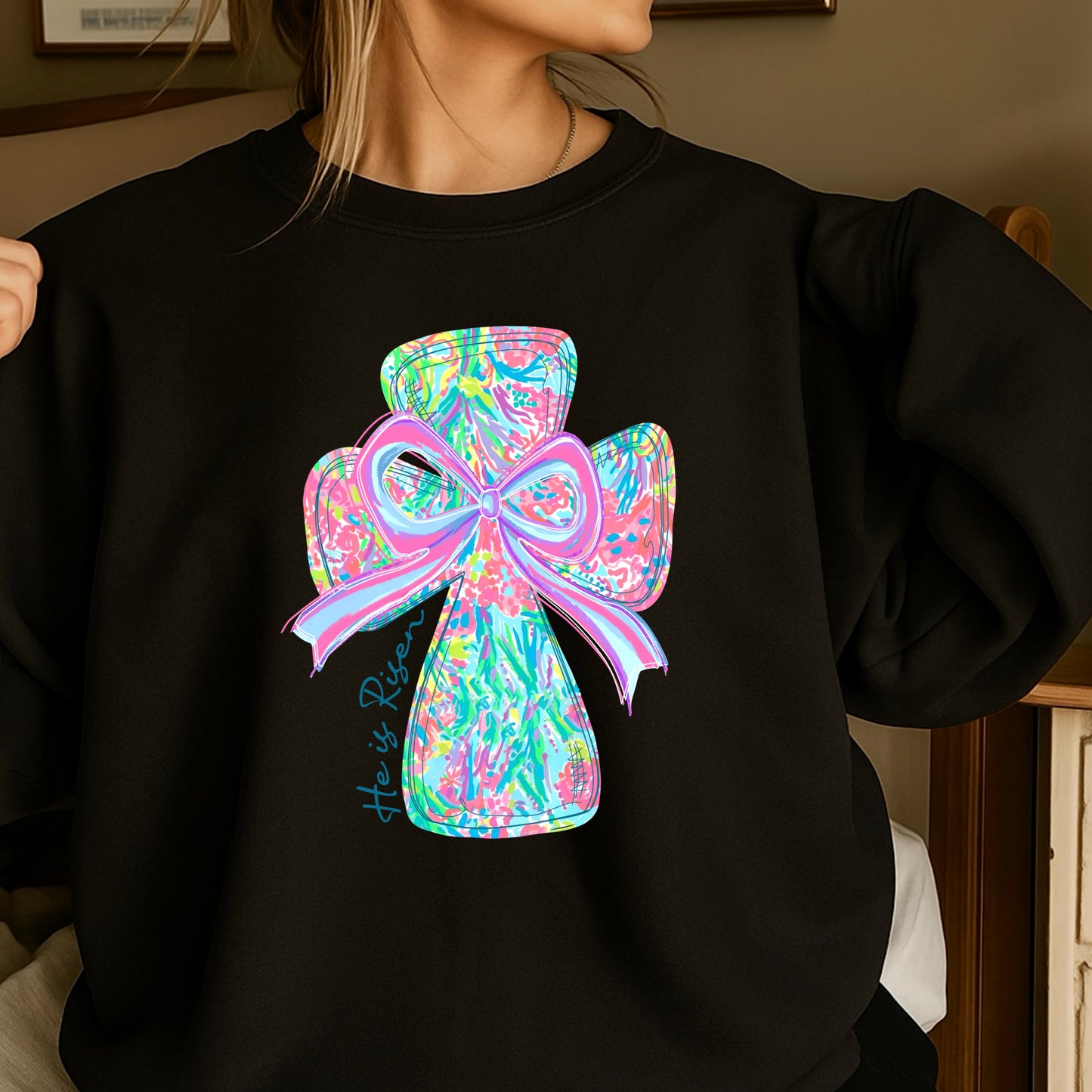 He Is Risen Cross Easter Crewneck Sweatshirt