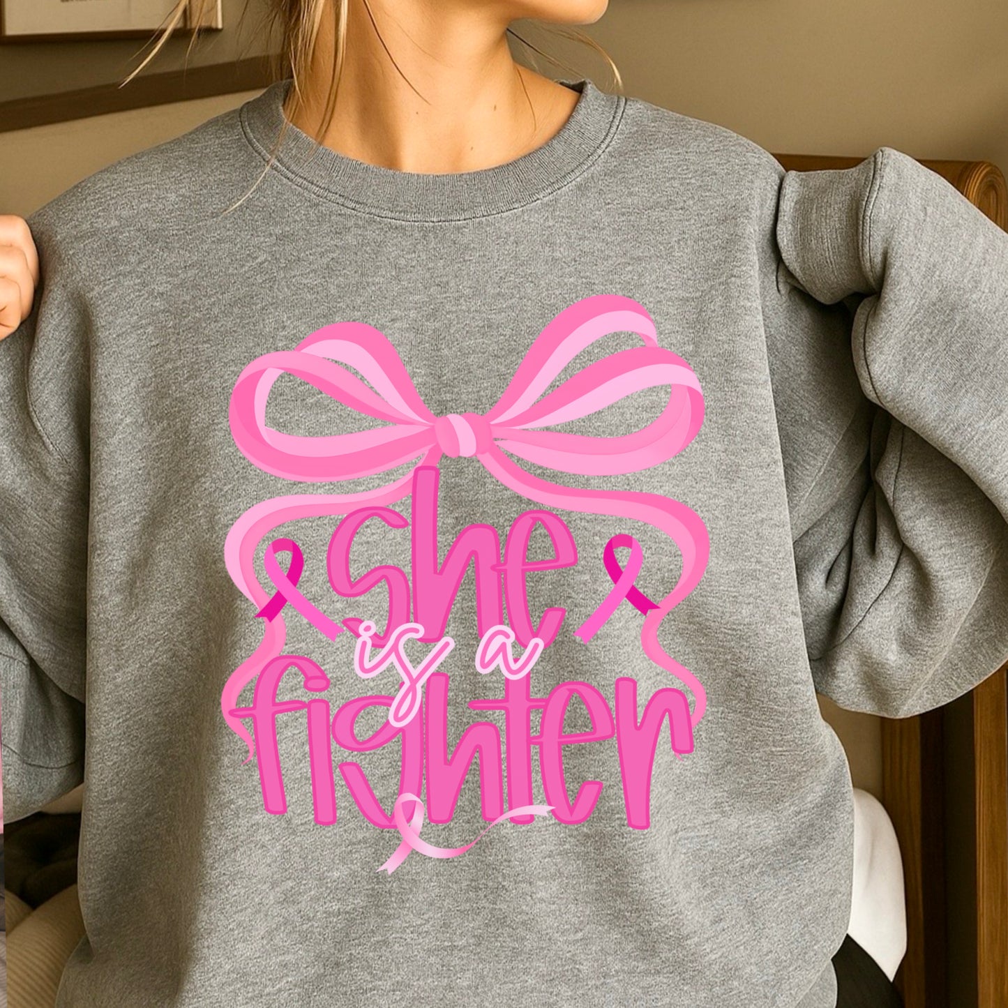 She Is A Fighter Breast Cancer Crewneck Sweatshirt