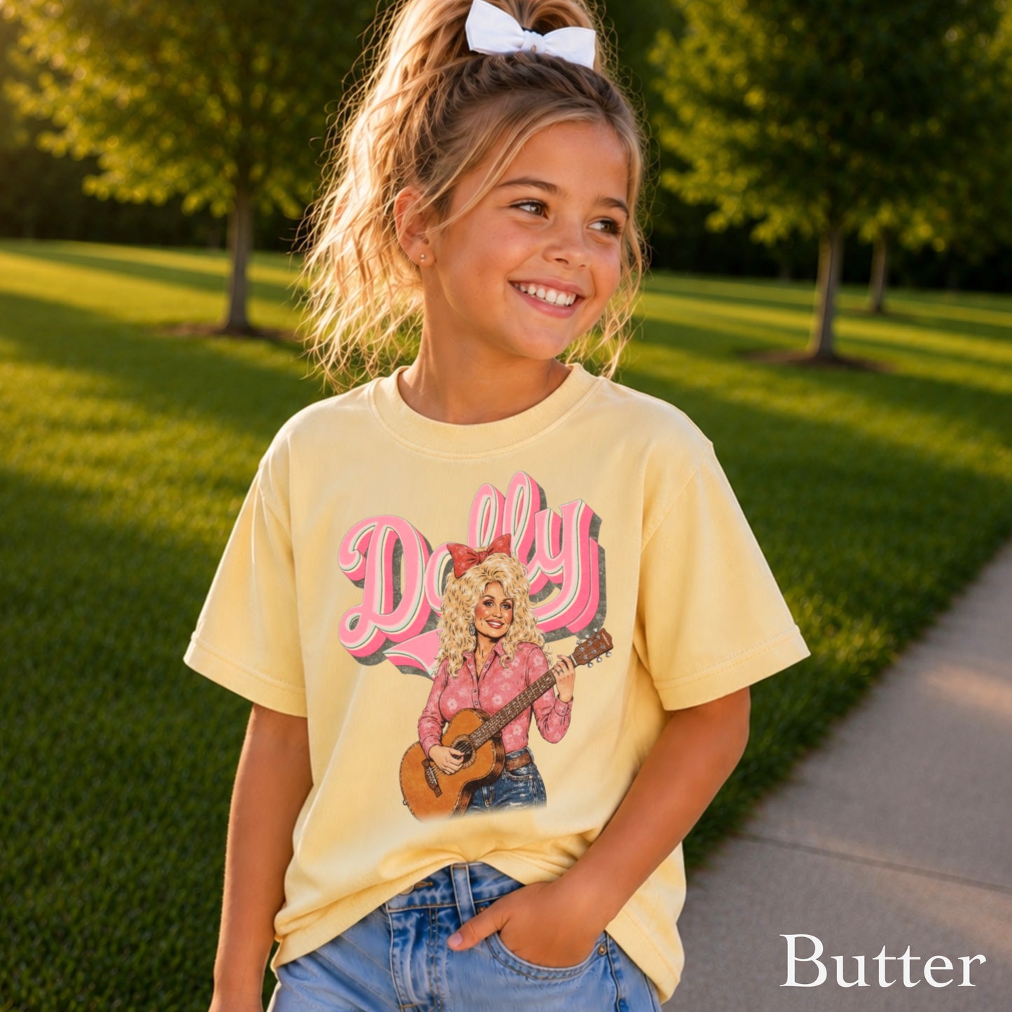 Pink Dolly Guitar Youth Comfort Color T-Shirt