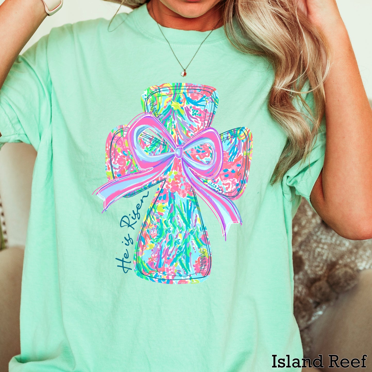 He Is Risen Cross Easter Comfort Color Graphic Tee