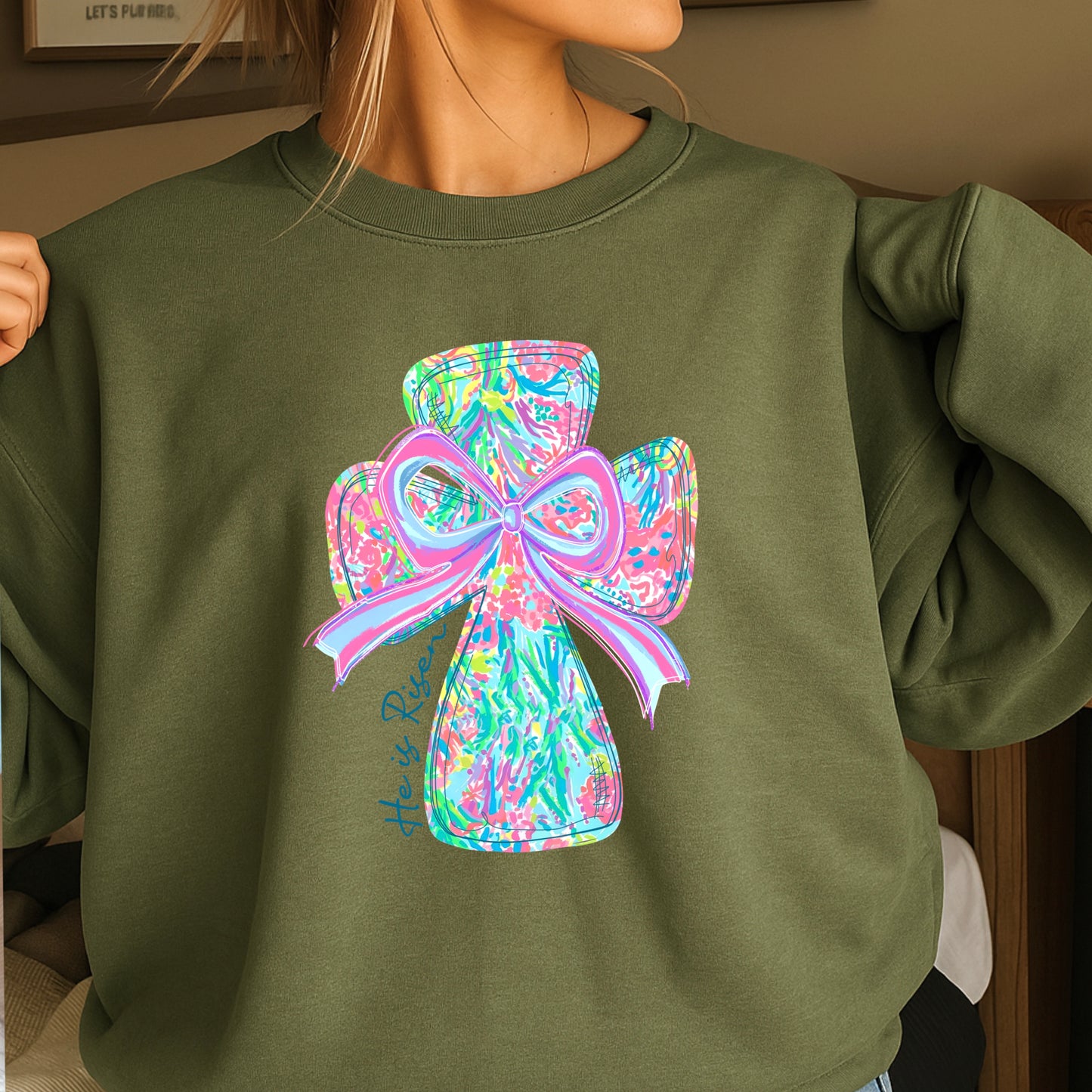He Is Risen Cross Easter Crewneck Sweatshirt