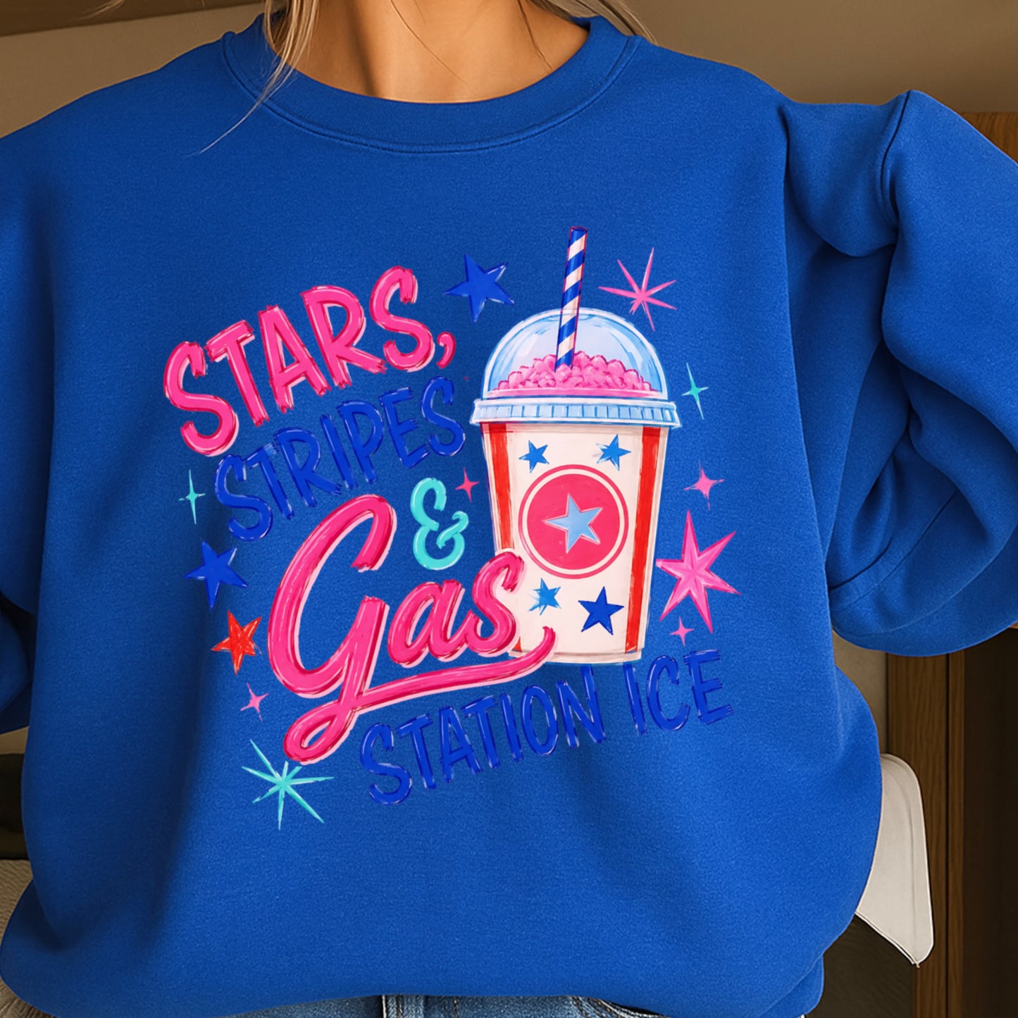 Stars Stripes And Gas Station Ice Crewneck Sweatshirt