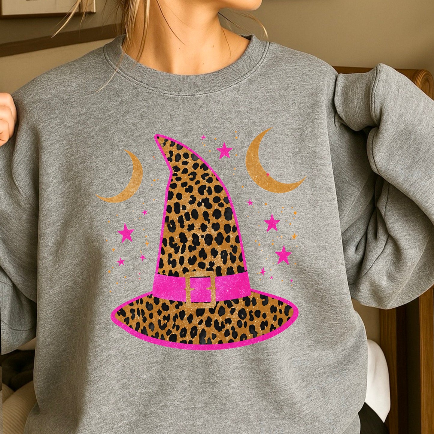 Leopard Witches Hat Halloween Crewneck Sweatshirt