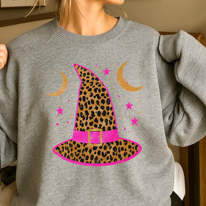 Leopard Witches Hat Halloween Crewneck Sweatshirt