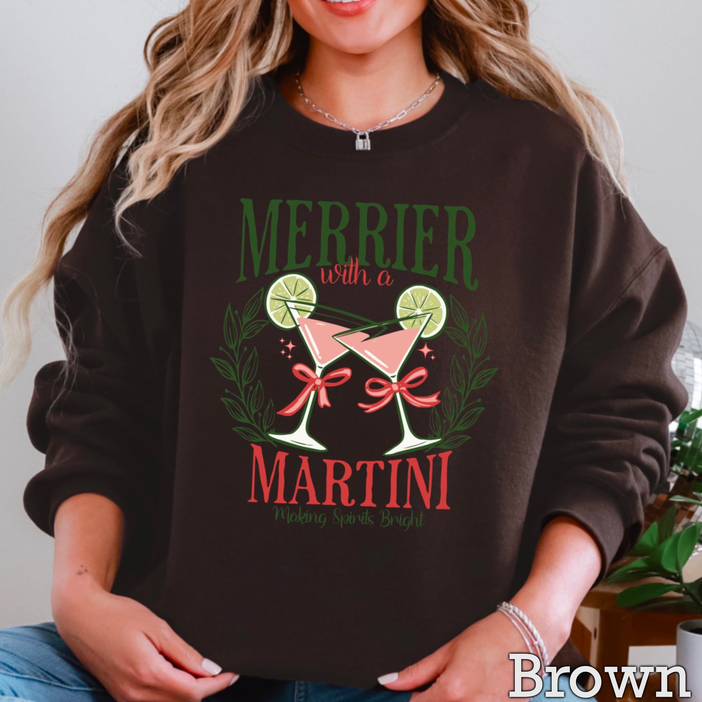 Merrier With A Martini Christmas Crewneck Sweatshirt