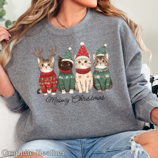 Meowy Christmas Graphic Crewneck Sweatshirt