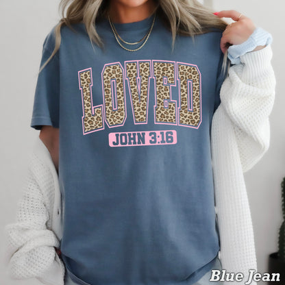 Leopard Loved John 3:16 Valentine’s Day Comfort Color Graphic Tee