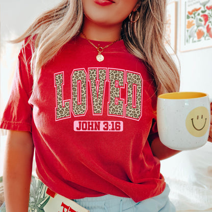 Leopard Loved John 3:16 Valentine’s Day Comfort Color Graphic Tee